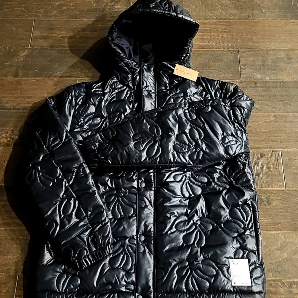 New Eco-Friendly Wasted Collective Black Quilted Hooded Jacket (Unisex) Sz Large